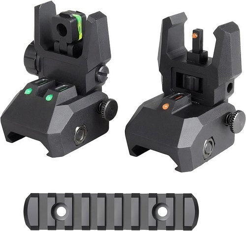 Fiber Optic Sights - Flip-Up Front & Rear Backup Sights with Green/Red Optics | Durable Black Polymer