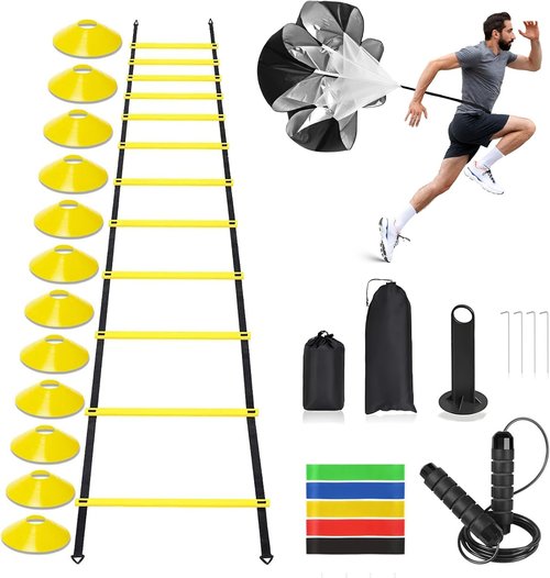 Agility Ladder | 20ft Speed Training Set with 12 Steps, 5 Resistance Bands & Cones for All Ages