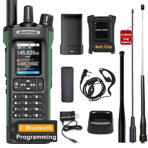BAOFENG UV-32 10W High Power Long Range Walkie Talkie Bluetooth Programming Multi Band Rechargeable GPS Type-C 1000CH Two Way Ham Radio With 771 and Telescopic Antenna for Family Hunting Hiking