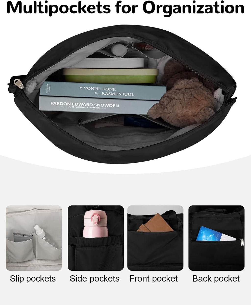 Travel Duffel Bag with Toiletry Kit for Women, Personal Item Carry on Bag with Shoe Compartment, Gym Bags with Wet Pocket, Large Weekender Overnight Bags for Travel Weekend Hospital, Black