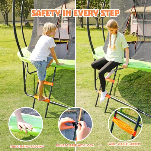 Yohood 14FT Outdoor Trampoline with Enclosure, Stabilizer Bars & Galvanized Frame