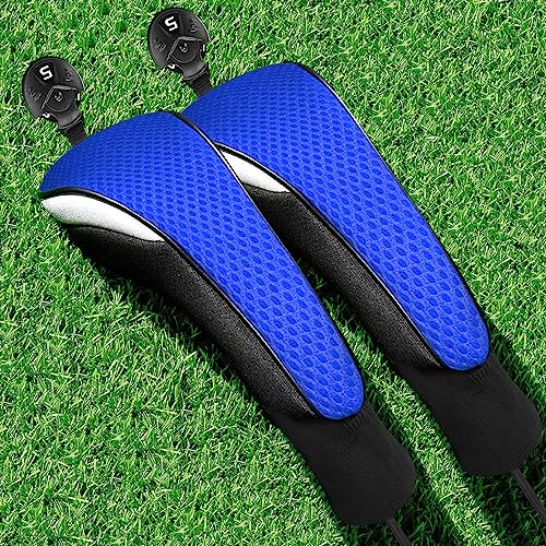 2 Pack Golf Club Head Covers Hybrids Blue Fit & Protect Clubs