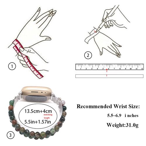 C&L Accessories Compatible for Fitbit Versa 4/ Versa 3/ Versa 2/ Versa Lite/ Sense 2/ Fitbit Sense Bands Beaded Bracelet Bands for Women Indian Agate