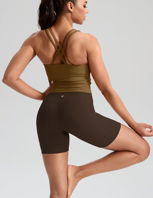 HeyNuts Zeal Bras | Longline Ribbed Medium Support Sports Bra with Crisscross Back & Removable Pads - A-D Cups