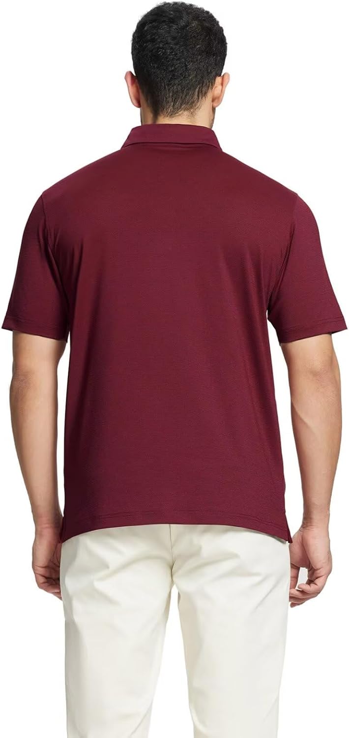Rouen Men's Golf Polo Shirt - Short Sleeve, Quick Dry, Breathable Heather Jacquard | Regular Fit Casual Wear