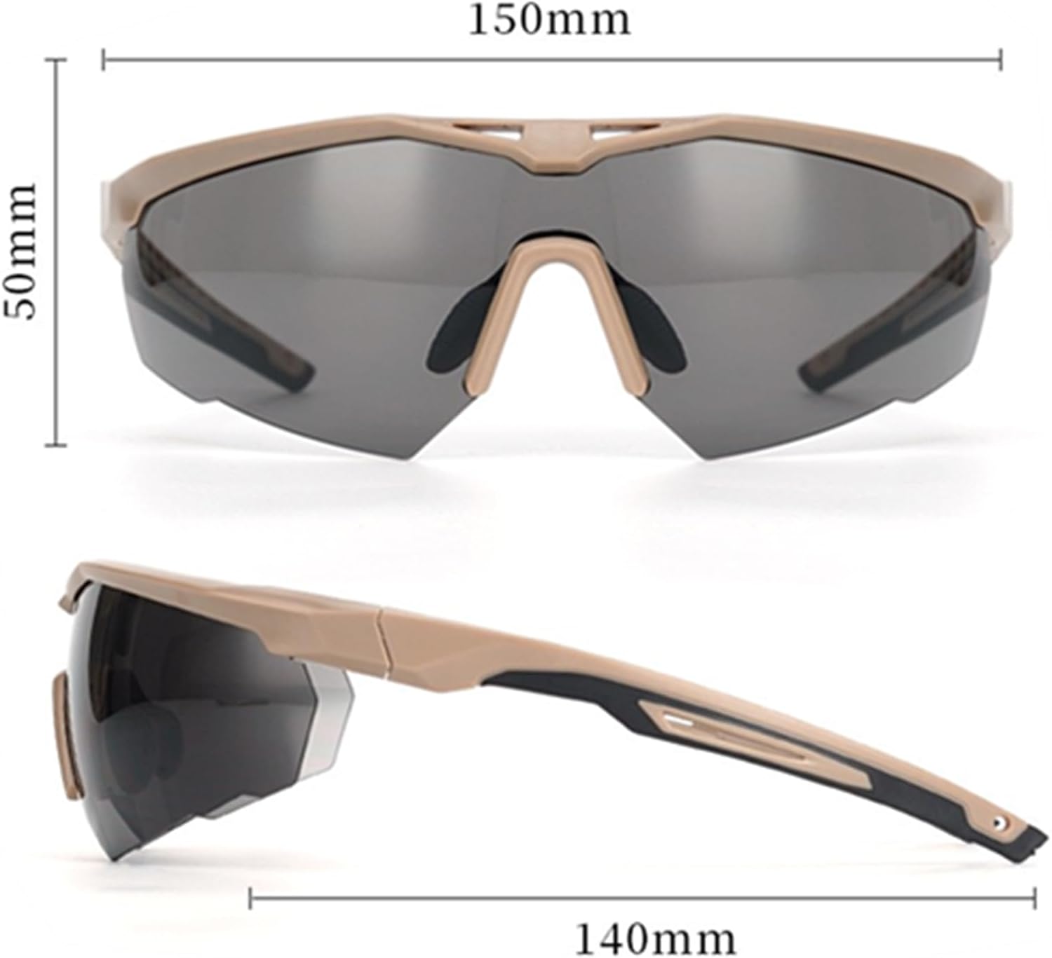 Skiennix Tactical Eyewear - Anti-Fog Shooting Glasses with 3 Interchangeable Lenses | Black & Khaki Frames