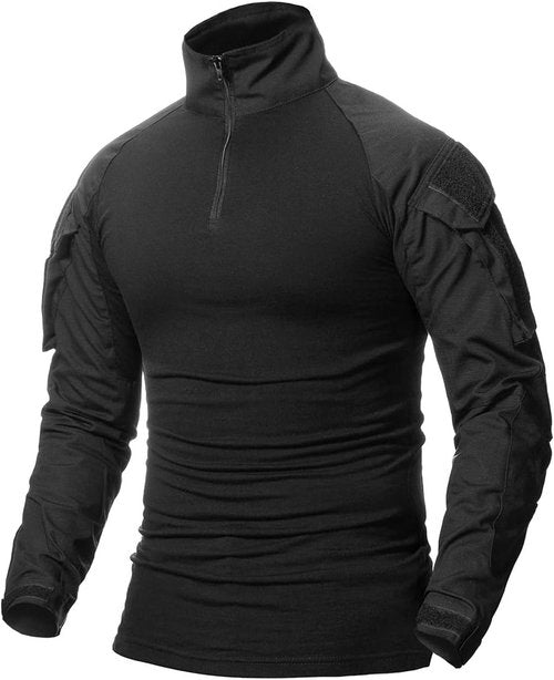 CARWORNIC Men's Tactical Combat Shirt - 1/4 Zipper Long Sleeve Camo Military Tee