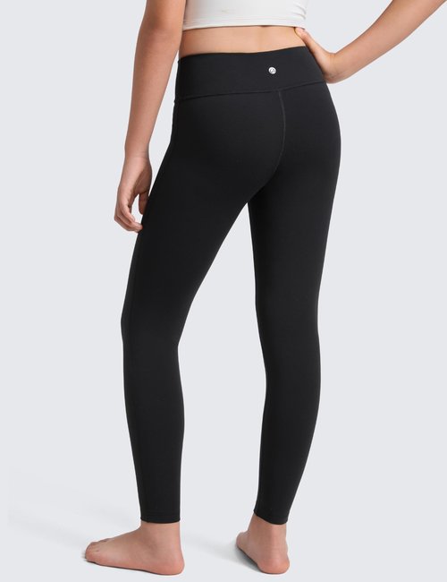 CRZ YOGA Girls Butterlift No Front Seam Full Length Yoga Leggings - Athletic Sports Casual Pants Tights Kids Teen Black Medium
