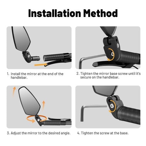Bar End Bike Mirror, Slim Wide-Angle Rear View Mirror for Bicycle, 360° Adjustable Shatterproof Side Mirror for E-Bike, MTB, Commuter Bike (Left or Right Side)
