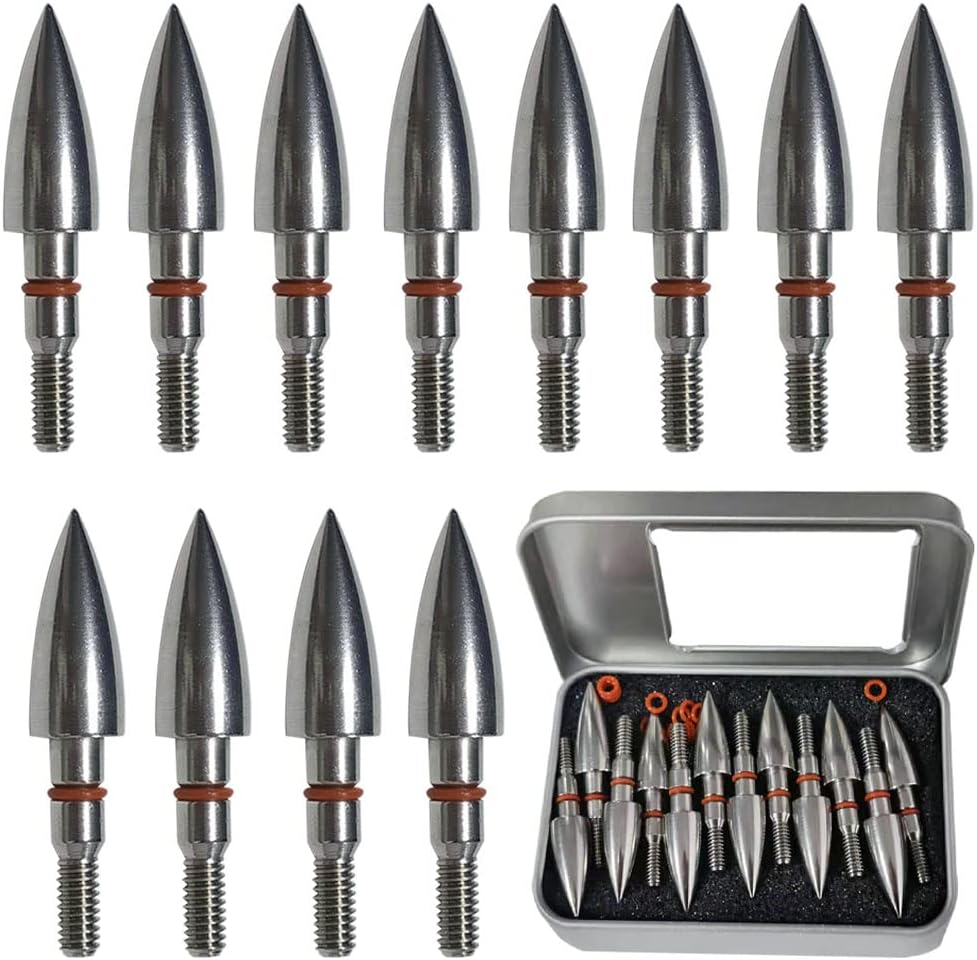 Skiennix Premium Stainless Steel Archery Target Field Points - Durable Screw-In Arrowheads | 12 Pack