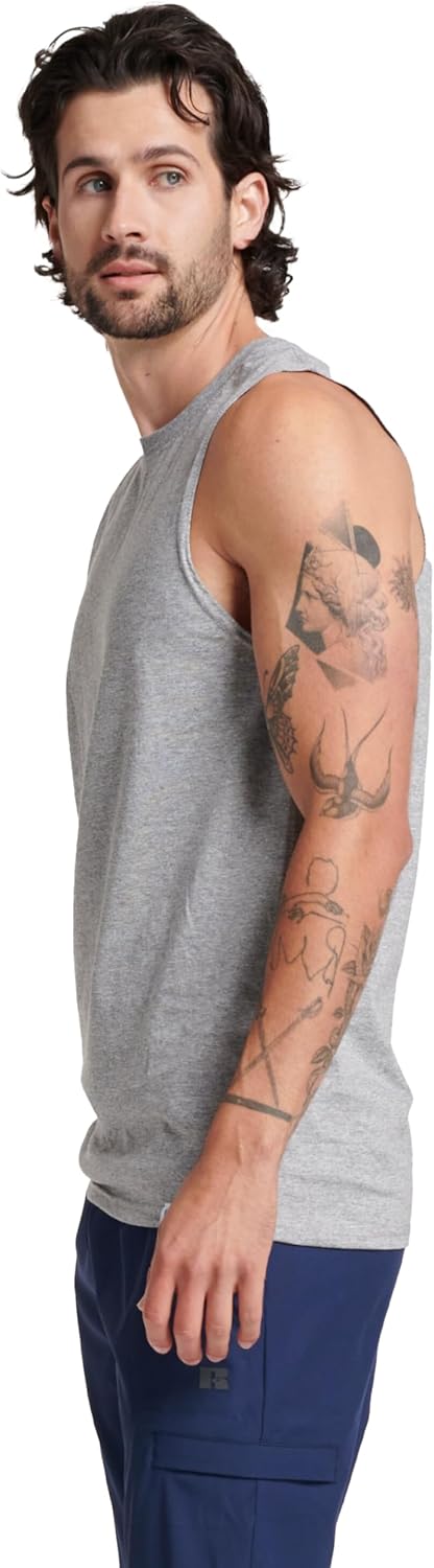 Russell Athletic Men's Sleeveless Muscle Shirt - Moisture-Wicking Cotton Blend, UPF 30+, Sizes S-4X