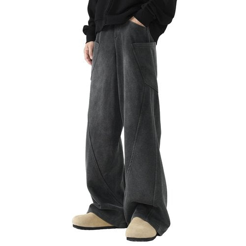 Fullneat Men’s Baggy Sweatpants Wide Leg Lounge Acid Wash Track Pants with Drawstring Elastic Waist and Oversized Pockets, Y2K Streetwear Loose Fit Casual Pants for Men & Women Unisex Washed Black