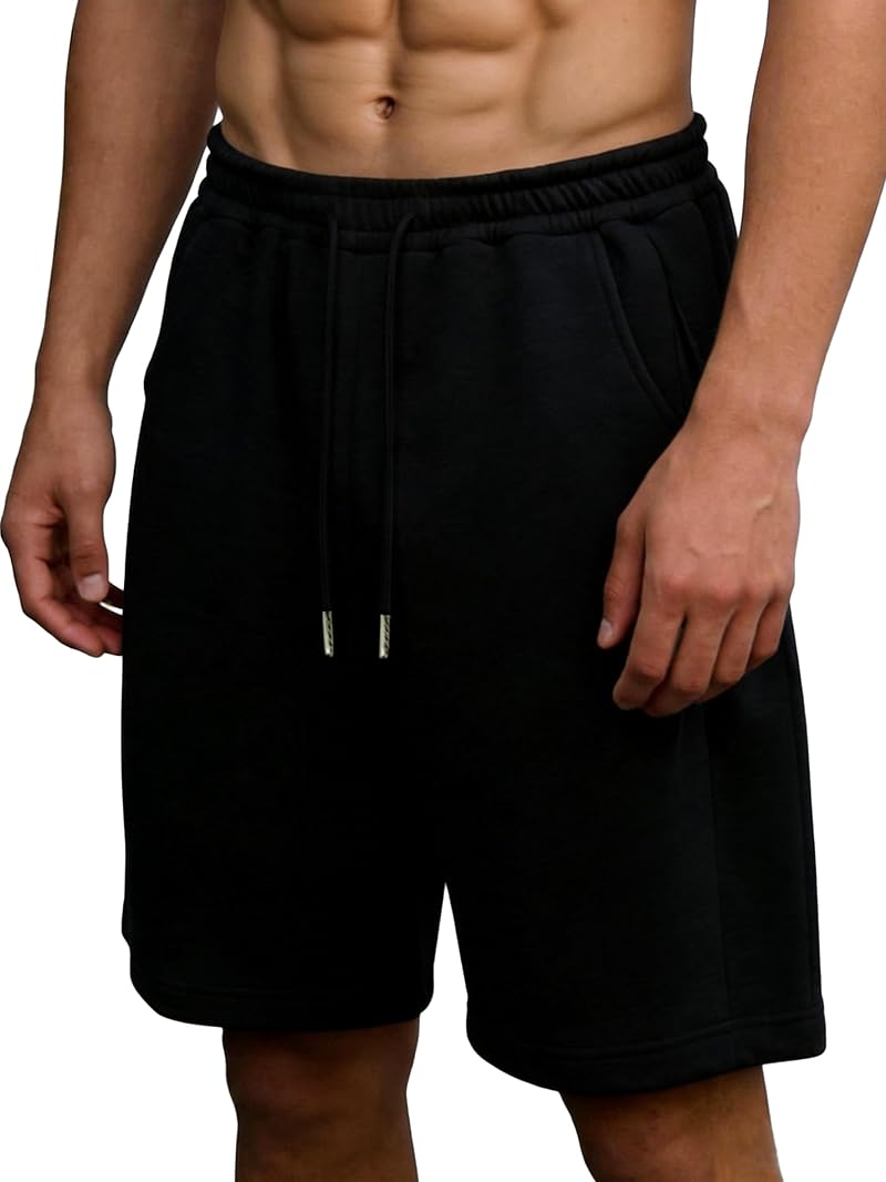 Men's Baggy Gym Shorts with Pockets - Y2K Wide-Leg Sweat Shorts, Black, Large