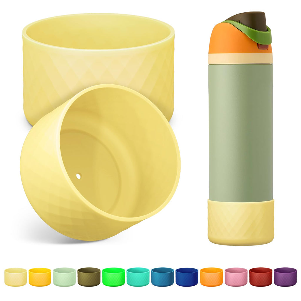 Alwenid 2PCS Silicone Water Bottle Boot for Owala 24 Oz, Anti-Slip Protective Sleeve Bottom Bumper Protector for FreeSip, Twist, and Flip Stainless Steel Water Bottles (Peach)