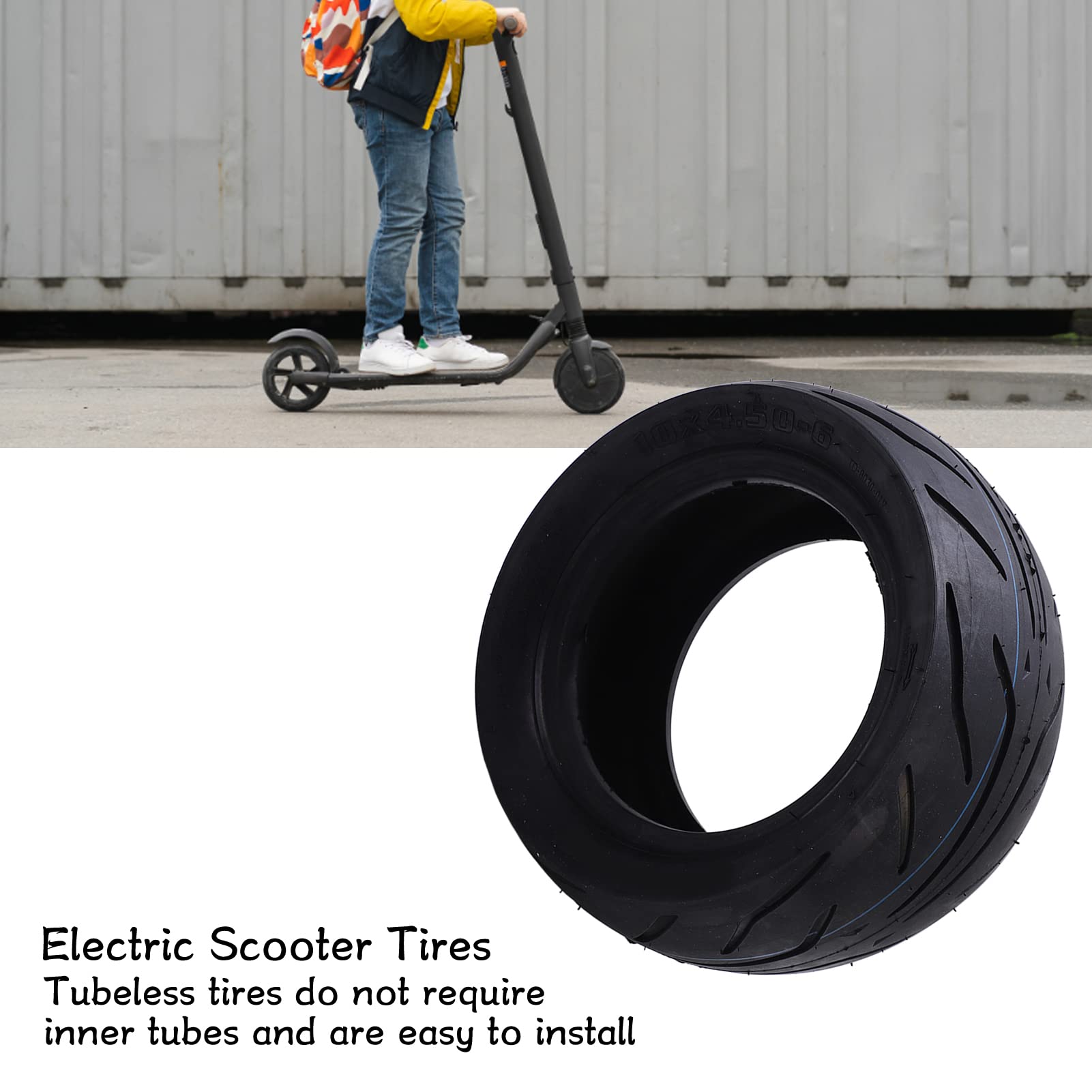 RiToEasysports Electric Scooter Tire, 10 Inch Rubber Construction Lightweight Black Tire, Scooter Replacement Tire for Commuters Urban Riders Daily Travel