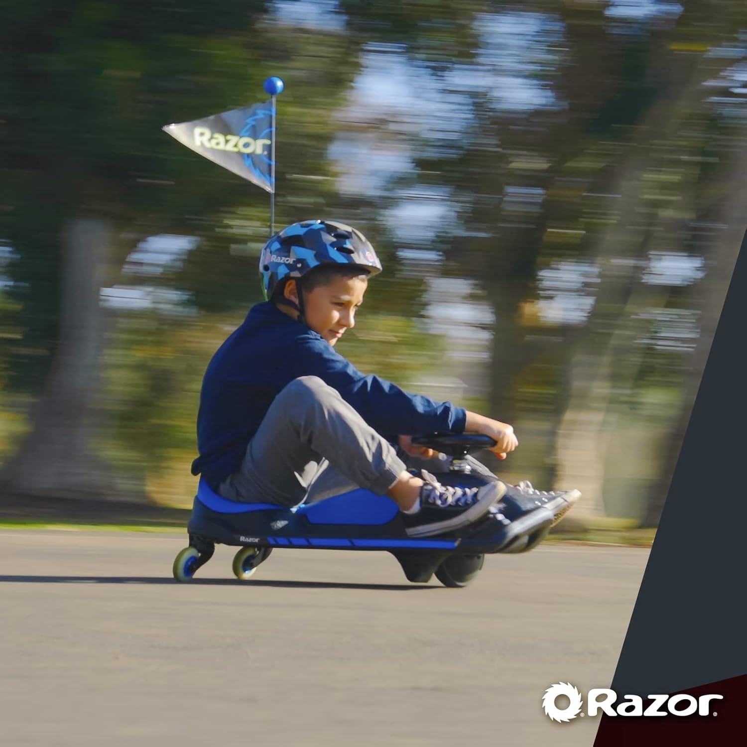 Razor Crazy Cart Shift Electric Go Kart for Kids 6+ | 12V Drifting System, High/Low Speed, Black/Blue
