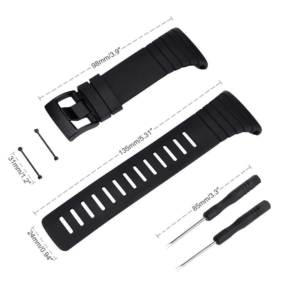 SENCATO Watch Bands Compatible with Suunto Core, Classic Soft Rubber Replacement Wrist Strap for Suunto Core Smart Watch（A/B Style Available Select） Black