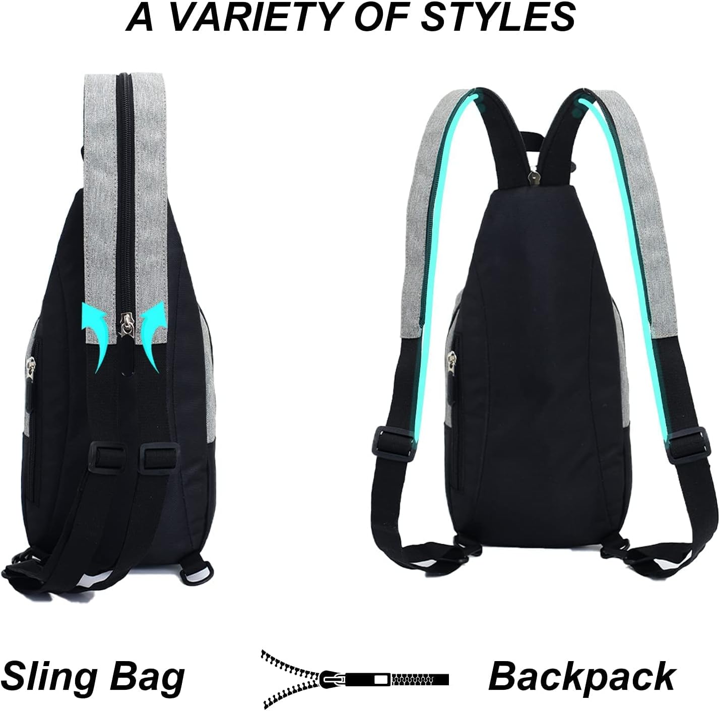 Peicees Small Sling Bag - Convertible Crossbody Backpack for Men & Women | Ideal for Hiking & Travel