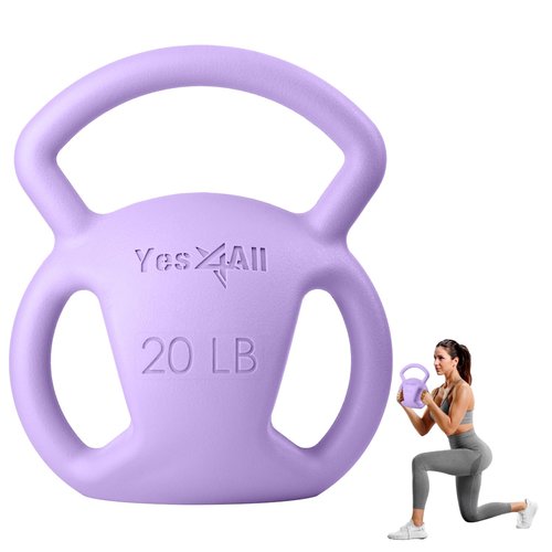 Yes4All Kettlebell, 5-25lb Strength Training Kettlebells for Women, Wide Multi-grip Textured Handle for Home Gym Exercises & Full Body Workout (20lbs - Purple)