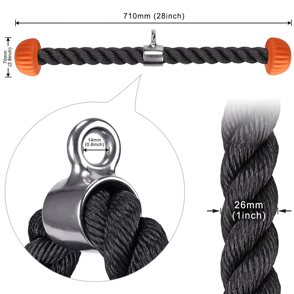 SELEWARE Tricep Rope Cable Machine Attachments for Gym, Universal Tricep Pull Down Rope with Soft Rubber Ends for Pulley System Home Gym Workout Fitness (Orange, 28")