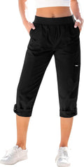 GRAPENT Capri Cargo Pants - High Waisted, Stretch Twill with Pockets | Comfortable Fold Hem Design