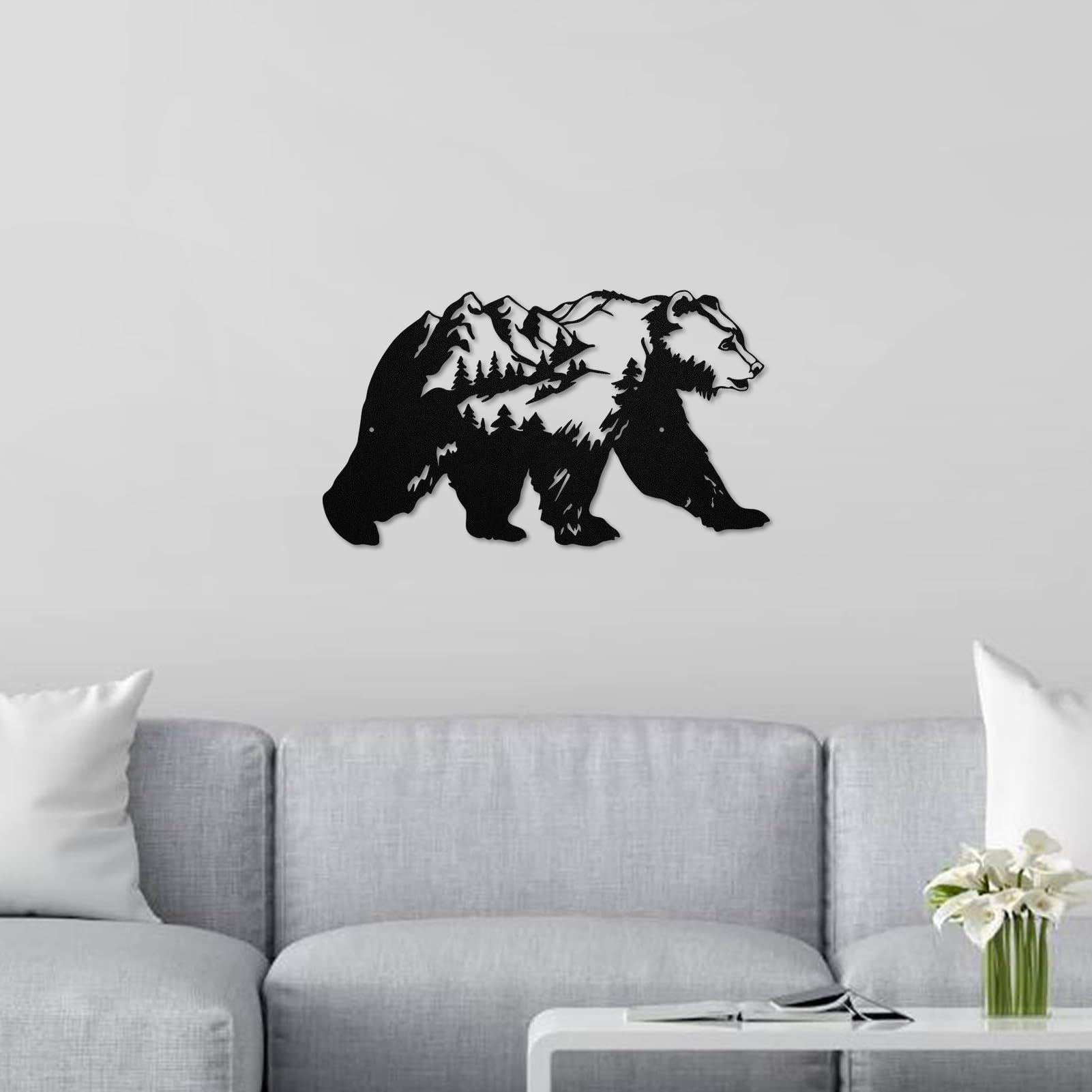 Resama Metall Bear Forest Pine Tree Wall Art Bear Peak Natural Scenery Wall Sign for Home, Wildlife Hunting Home Hanging Decorations for Living Room, Bedroom Kitchen Bathroom