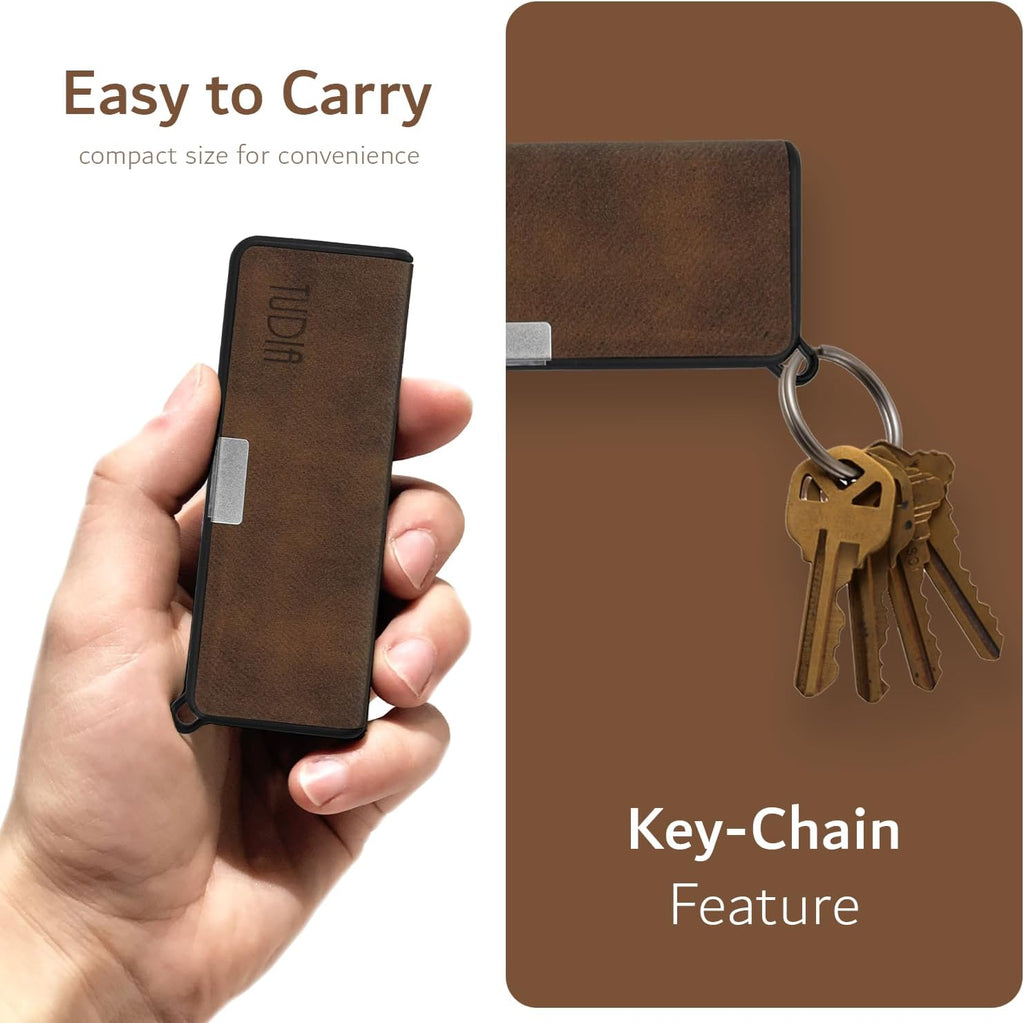 TUDIA Travel Leather Case for KardiaMobile 6L - Durable Magnetic Closure & Key Holder | Slim Brown Design