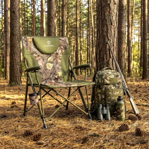 CAMPHILL Camo Heavy Duty Folding Camping Chair with Armrests & Headrest, Supports 450 lbs