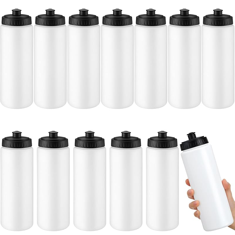 20oz LemonRoad Squeeze Water Bottles – 12 Pack with Pull Top Lid, Dishwasher Safe, White Variation