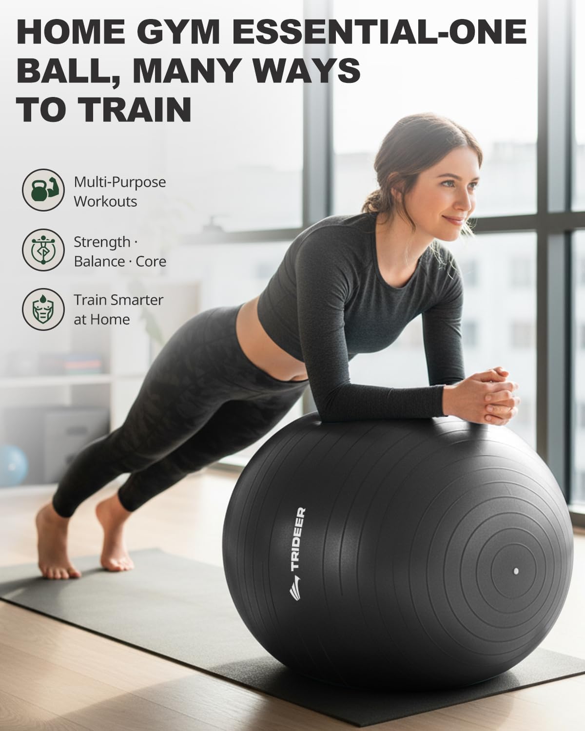 Trideer Exercise Ball - Stability Ball for Yoga & Pilates | Core Training & Balance | 5 Sizes Available