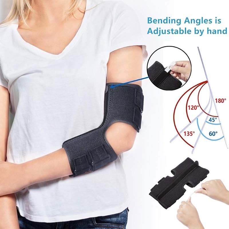 Medium Elbow Brace Support Splint for Cubital Tunnel & Arthritis Pain Relief, Adjustable 90-180° - Left/Right