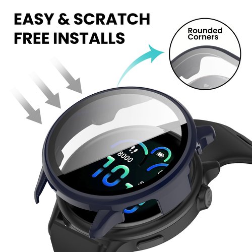 Compatible with Garmin Vivoactive 6 Case, All-Around PC Cover + HD Tempered Glass Screen Protector for Garmin Vivoactive6 Smart Watch Accessories (Clear+Black+Blue+Silver+Green)