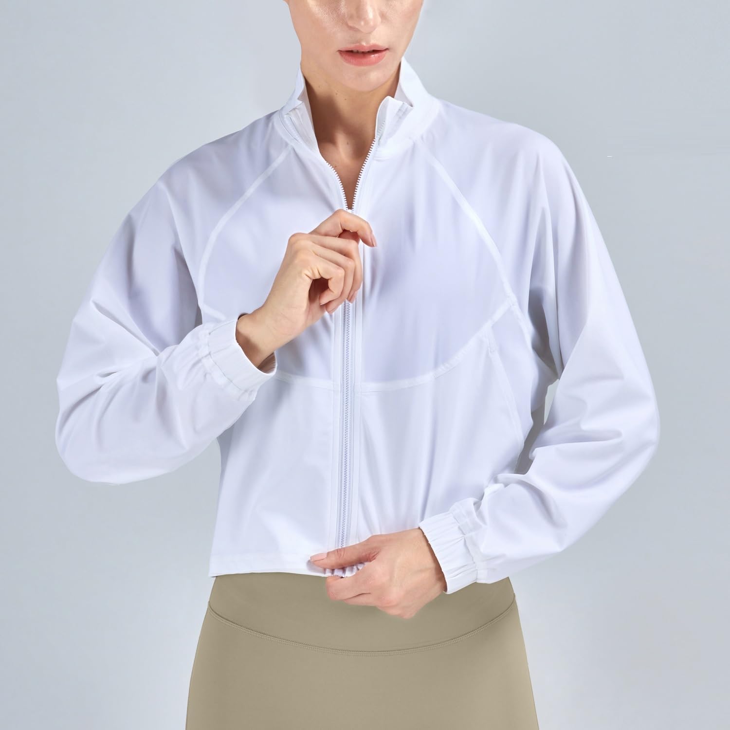 Skiennix Women's Lightweight Cropped Running Jacket - UPF 50+ Sun Protection, Long Sleeve, Athletic Fit