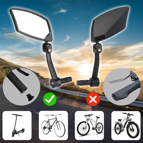 BriskMore Bar End Bike Mirrors 1 PAIR, High–Definition Convex Scratch Resistant Glass Lens E-Bike Mirror,Safe Rearview Mountain Bike Mirror for Left and Right Side BT-018