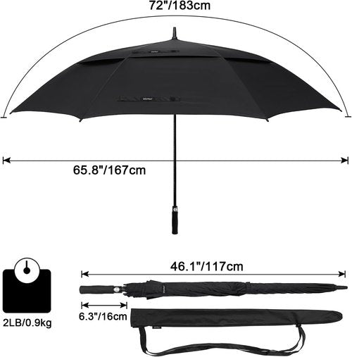 G4Free 72-Inch Oversized Golf Umbrella - Automatic Open, Double Canopy, Windproof | Heavy Duty Black