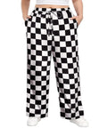 TIYOMI Plus Size Wide Leg Sweatpants for Women 5X Elastic High Waisted Black & White Checkered Pants Yoga Joggers Drawstring Fall Lounge Pants with Pockets 5XL 28W