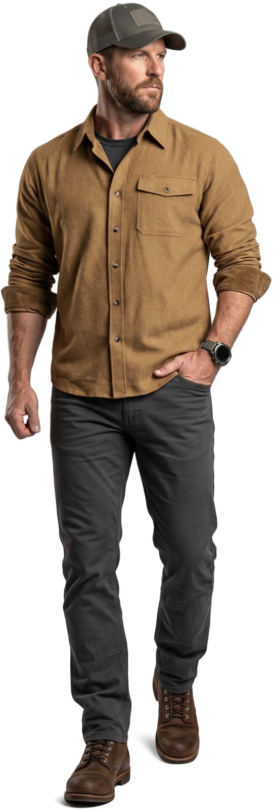 CQR Men's 100% All Cotton Button Down Flannel Shirts, Long Sleeve Brushed Warm Soft Casual Outdoor Plaid Shirt, Corduroy Wheat Brown, X-Small