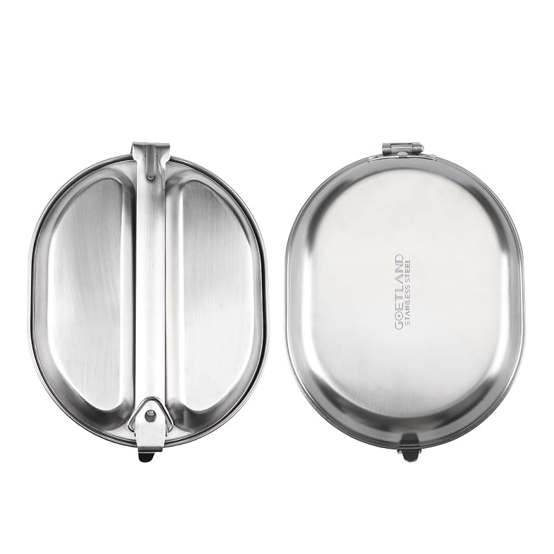 GI Type 304 Stainless Steel Mess Kit Plate Set with Utensils – Camping Dinnerware, Outdoor Eating Kit