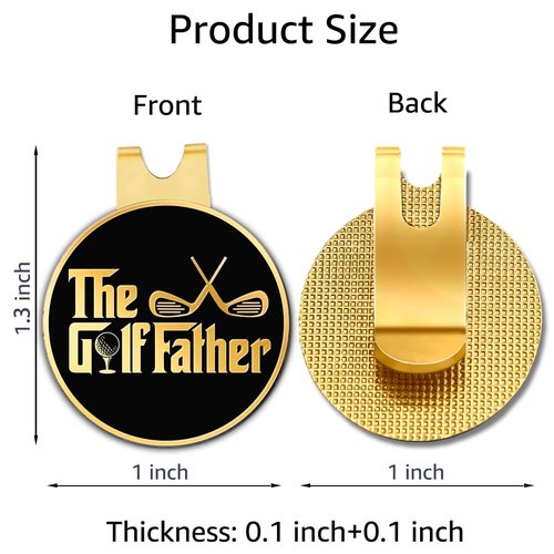 Hafhue The Golf Father Black Gold Golf Ball Marker with Magnetic Hat Clip, Funny Golf Accessories and Golf Gifts for Men Dad Grandpa, Birthday for Golf Fan Golfer Golf Lover (Pack of 2)
