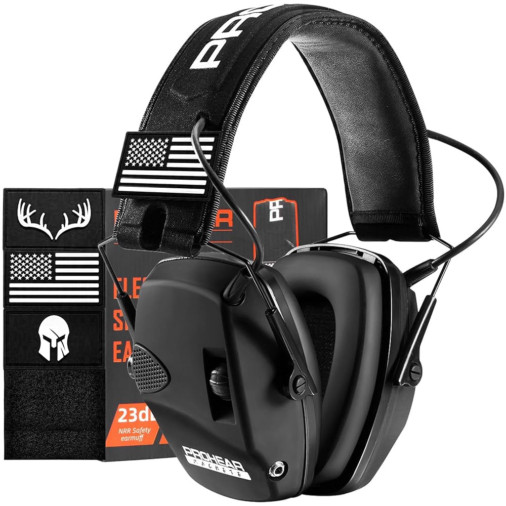PROHEAR Electronic Ear Protection with 4X Sound Amplification, Noise Reduction Safety Earmuffs, NRR 23dB Noise Reduction Headphones for Loud Work Environments – Black