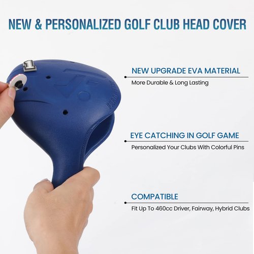FRANKTECH Golf Club Covers 3pcs and 25pcs Funny Pins, Plastic Golf Head Covers for Driver Fairway Woods Hybrid, Driver Headcover Fit All Right-Handed Golf Clubs, Easy On Off, Washable, Funny