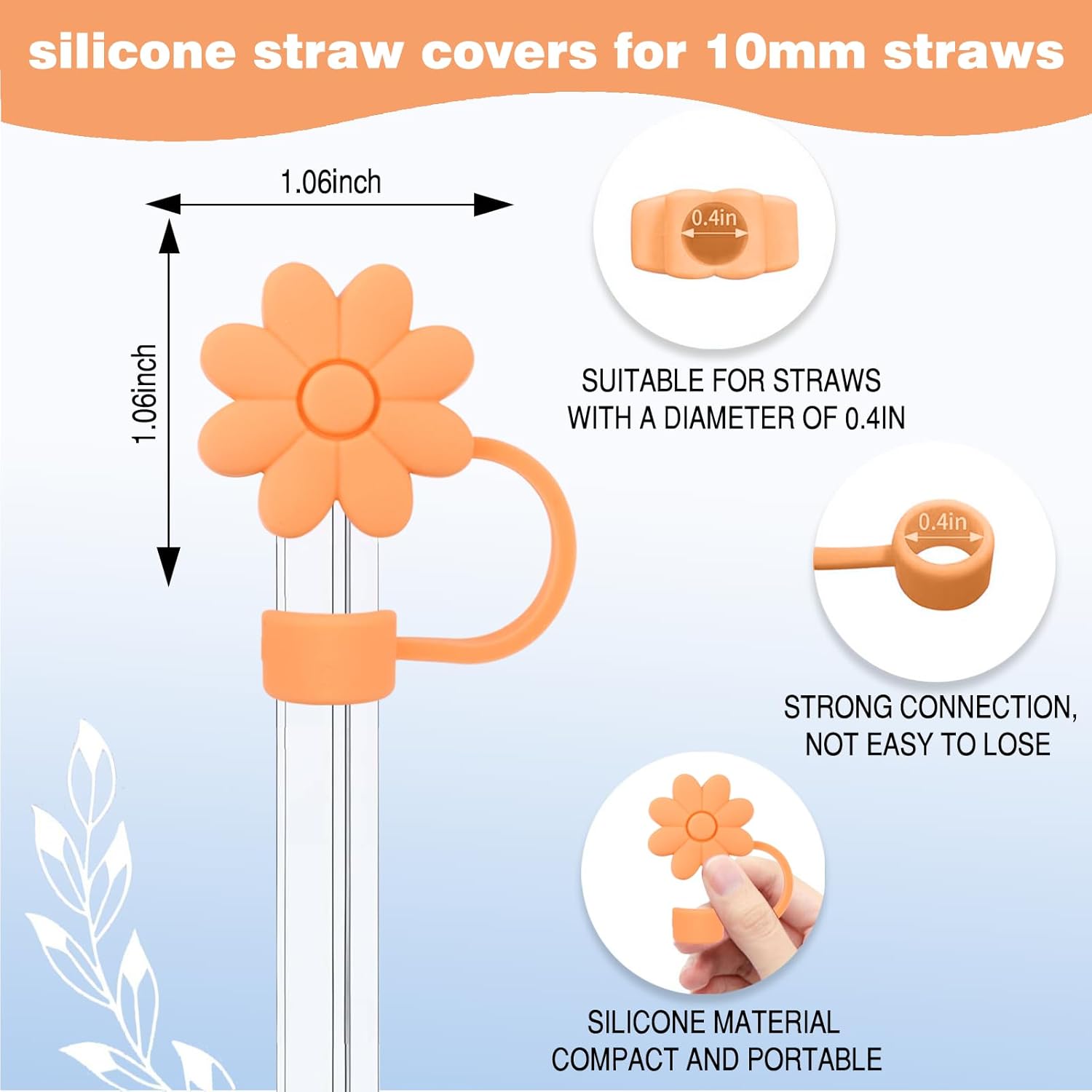 Stanley - Silicone Flower Straw Cover Toppers & Handle Charm Set | 10mm Straw Toppers & Boot Sleeve (Nectarine)
