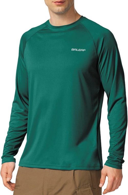 Baleaf Men's UV Protection Shirt - SPF UPF 50+ Long Sleeve Rash Guard for Fishing & Running - Quick Dry Lightweight