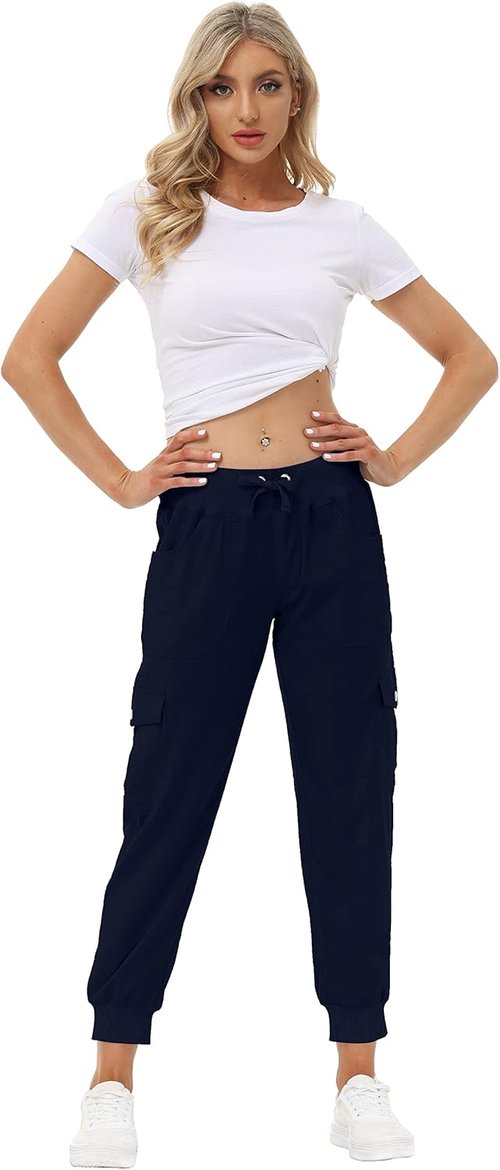 MoFiz Women's Lightweight Hiking Cargo Pants - Quick Dry Outdoor Joggers with Elastic Waist & Pockets