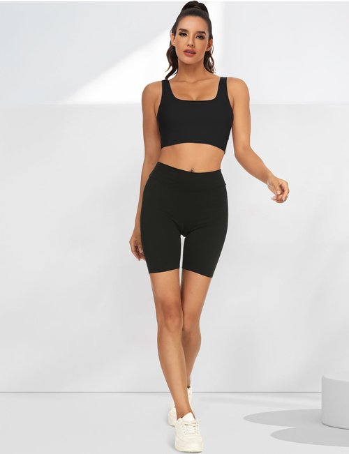 Buauty Sports Bras for Women, High Support Molded Cup Scoop Neck U Back Crop, Workout Push up Compression Bra with Built, Open Back Gym Athletic Bras Black M