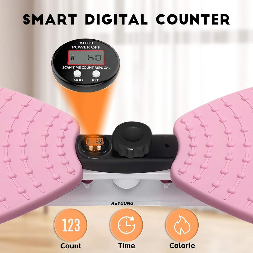 Waist Twister Machine Exercise, Home Ab Twister Board Fitness Tool Capacity 265lbS with Resistance Loop, Anti-Slip Twist Workout Equipment with Smart Digital Monitor for Women and Men Belly Fat Burn