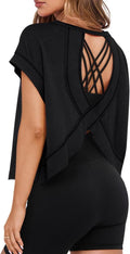 MIHOLL Women's Open Back Crop Top - Oversized Cotton Athletic Shirt for Yoga & Running