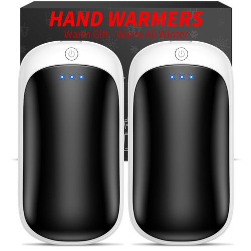Lerat 2 Pack Hand Warmers Rechargeable, Portable Electric Hand Warmers Reusable, USB 2 in 1 Handwarmers, Outdoor/Indoor/Warm Gifts for Men Women Kids (White Black&White Black*2)