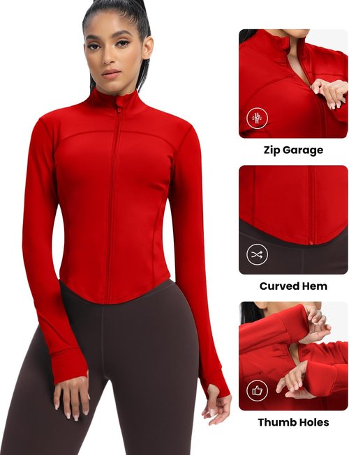 AVGO Women's Cropped Running Jacket - Slim Fit Athletic Top with Thumb Holes | Perfect for Workouts