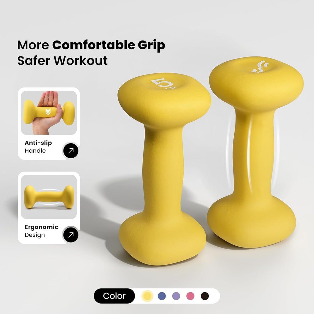 Sportneer Neoprene Dumbbells Set - Non-Slip Ergonomic Hand Weights for Women | 2, 3, 5, 8, 10 lb Options